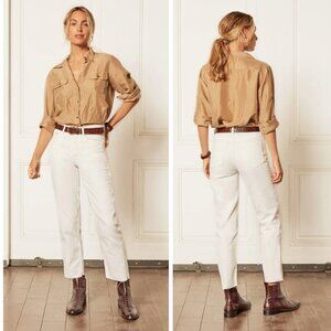NEW Boyish Tommy High Rise Rigid Straight Leg Jeans White Distressed Denim